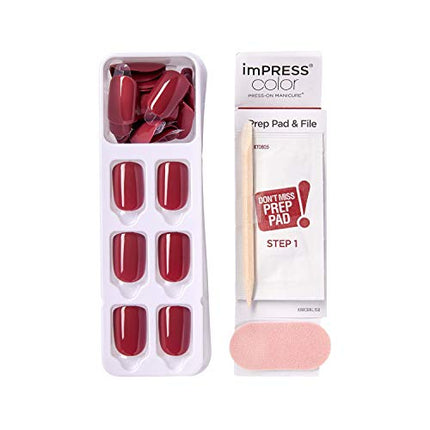 KISS imPRESS No Glue Mani Press On Nails, Color, 'Espress(y)ourself', Brown, Short Size, Squoval Shape, Includes 30 Nails, Prep Pad, Instructions Sheet, 1 Manicure Stick, 1 Mini File