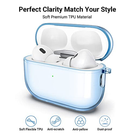 ULAK Compatible Airpods Pro 2nd Generation Case Clear, Design Soft TPU Airpods Pro 1st/2nd Generation Case Cover 2022/2019 with Ring Keychain Shockproof Protecitve Cover for AirPods Pro, Light Blue