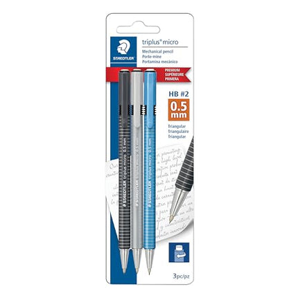 Staedtler triplus micro 0.5mm Lead Retractable Mechanical Pencil with Twist Eraser, Writing, Drawing, Drafting, 3-Pack, 77425BK3A6
