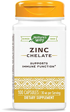 Nature's Way Zinc Chelate, Supports Immune Function*, 30 mg per Serving, 100 Capsules (Packaging May Vary)