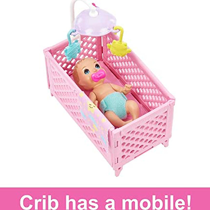 Barbie Skipper Babysitters Inc Crib Playset with Skipper Doll, Baby Doll with Sleepy Eyes, Furniture & Accessories