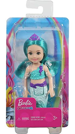 Barbie Dreamtopia Chelsea Mermaid Doll with Teal Hair & Tail, Tiara Accessory, Small Doll Bends at Waist