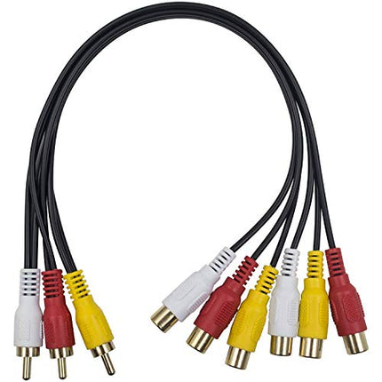 Duttek RCA Splitter Cable, AV Splitter 3 RCA Male Jack to 6 RCA Female Plug RCA Y Splitter Extension Audio Video AV Adapter Cable 30cm/11.8 Inch