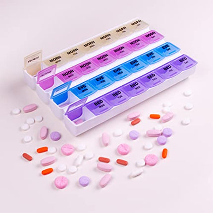 buy Apex 7-Day Mediplanner Pill Organizer, Weekly Pill Organizer, 4 Times A Day Color-Coded, Easy-Open, in India