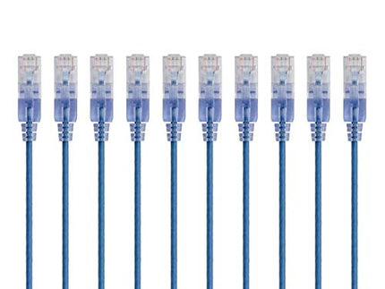 Monoprice Cat6A Ethernet Patch Cable - Snagless RJ45, 550Mhz, 10G, UTP, Pure Bare Copper Wire, 30AWG, 10-Pack, 7 Feet, Blue - SlimRun Series