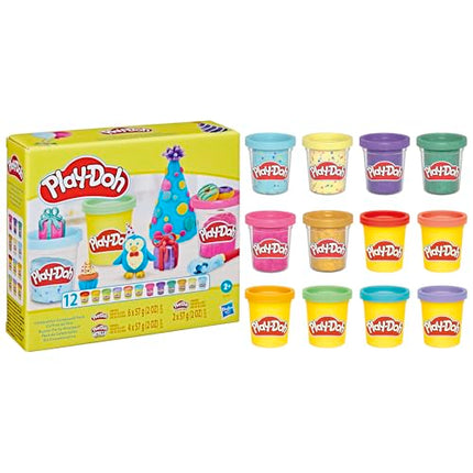 Play-Doh 12 Pack Celebration Compound, Includes Confetti & Metallic Shine, Assorted Colors, Kids Arts & Crafts Toys for 3 Year Olds & Up, Party Favors