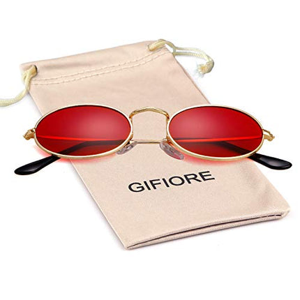 GIFIORE Oval Sunglasses Vintage Retro 90s Sunglasses Trendy Designer Glasses for Women Men (Gold Frame Red Lens)