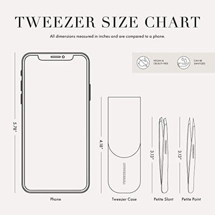 Tweezerman Petite Tweeze Set with Travel Case - Point and Slant Tweezers, Tweezers for Travel (Black Case)