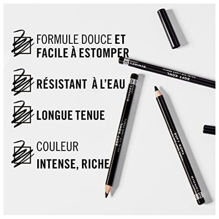 Rimmel London Soft Kohl Kajal Eyeliner Pencil, Blendable, Intense Color, Long-Wearing, 061, Jet Black, 0.04oz
