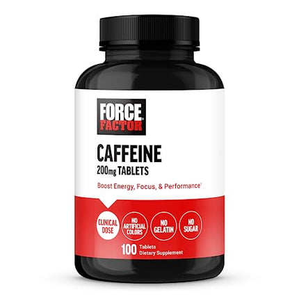 Force Factor Caffeine Pills 200mg, Caffeine Tablets to Boost Energy, Focus, Strength, and Performance, Premium Quality Caffeine Pills and Energy Supplement, 100 Tablets
