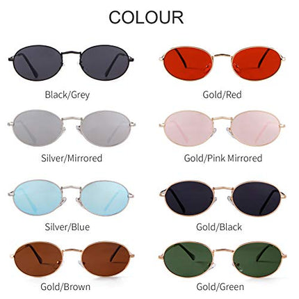 GIFIORE Oval Sunglasses Vintage Retro 90s Sunglasses Trendy Designer Glasses for Women Men (Gold Frame Red Lens)