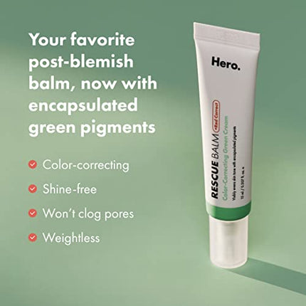 Hero Cosmetics Rescue Balm & Red Correct Post-Blemish Recovery Cream - Nourishing, Calming, Dermatologist Tested, Vegan (0.5 fl oz)