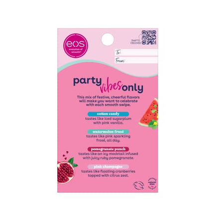 eos Party Vibes Lip Balm Variety Pack- Cotton Candy, Watermelon Frosé, Pomegranate Punch & Pink Champagne, All-Day Moisture Lip Care Products, 0.14 oz, 4-Pack