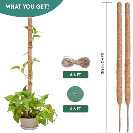 Imezos 2 Pack 30 Inch Moss Pole for Plants Monstera, Tall Moss Poles for Climbing Plants Monstera, Handmade Coco Coir Plant Pole, Monstera Plant Support for Plant Grow
