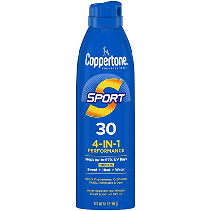 Coppertone SPORT Sunscreen Spray SPF 30, Water Resistant Sunscreen, Broad Spectrum Spray Sunscreen SPF 30, 5.5 Oz Spray