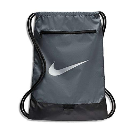Nike Brasilia Training Gymsack, Drawstring Backpack with Zipper Pocket and Reinforced Bottom, Flint Grey/Flint Grey/White