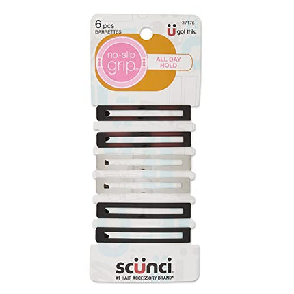Scunci by Conair No-Slip Grip Open Center Stay Tight Barrettes, Hair Clips in Assorted Neutral Metallic Colors, Packaging May Vary, 6 count (Pack of 1)
