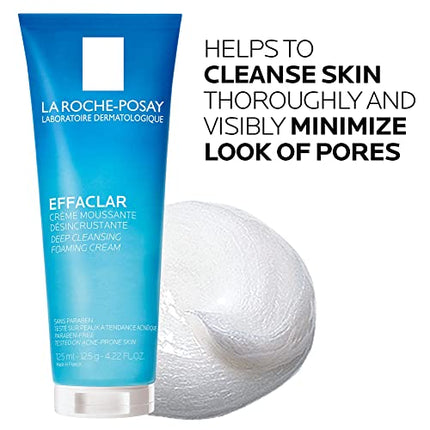 La Roche-Posay Effaclar Deep Cleansing Foaming Facial Cleanser, Cream Cleanser for Sensitive Skin, Daily Face Wash for Oily Skin and Acne Prone Skin to Minimize Look of Pores