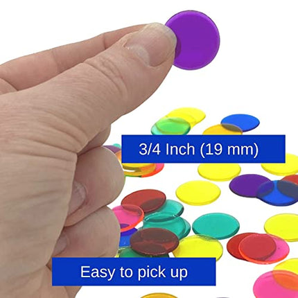 MR CHIPS Plastic Bingo Chips for Bingo Games 1000 Count - Transparent 7 Color Mixture Counting Chips - 3/4 Inch