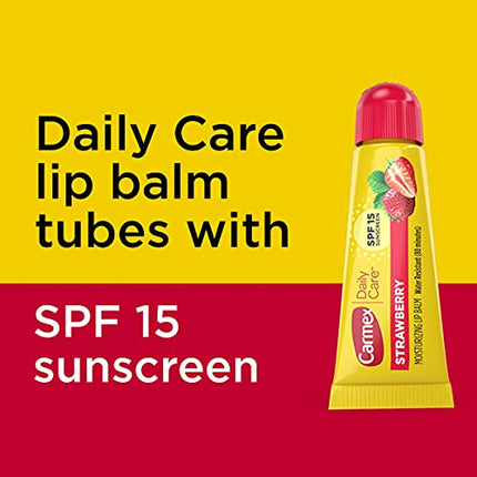 Carmex Daily Care Moisturizing Lip Balm with SPF 15, Strawberry Lip Balm Tubes, 0.35 OZ Each - 3 Count (Pack of 2)