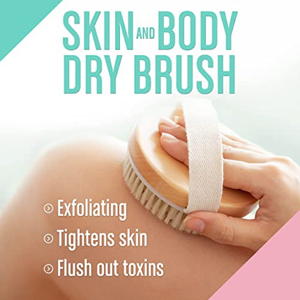 Dry Brushing Body Brush (Reduce Cellulite) Dry Brush for Cellulite and Lymphatic Drainage, Exfoliating Brush with Soft Massage Nodules, Shower Brush Body Scrubber 100% Natural Bristle Brush