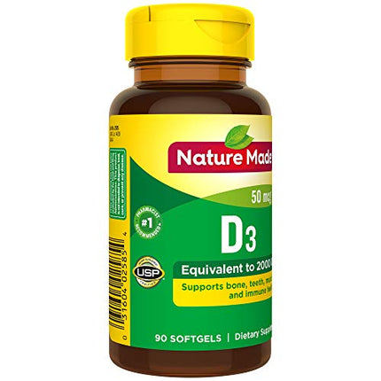 Nature Made Vitamin D3 2000 IU (50 mcg), Dietary Supplement for Bone, Teeth, Muscle and Immune Health Support, 90 Softgels, 90 Day Supply