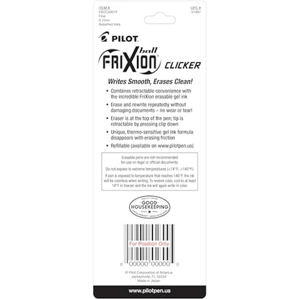 Buy PILOT FriXion Clicker Erasable, Refillable & Retractable Gel Ink Pens, Fine Point, Black/Blue/Red Inks, 3-Pack (31467) in India India