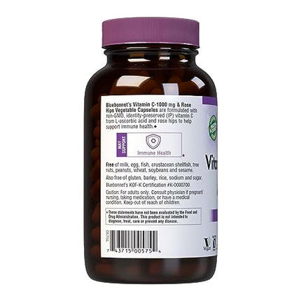 Bluebonnet Vitamin C 1000 mg Plus Rosehips Vegetable Capsules, 180 Count (743715005754)