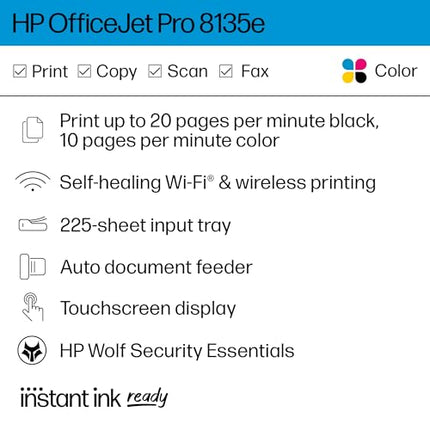 Buy HP OfficeJet Pro 8135e All-in-One Printer, Color, Printer for Home, Print, Copy, scan, fax, Inst. in India