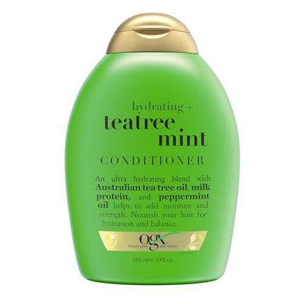 OGX Hydrating + Tea Tree Mint Conditioner, Nourishing & Invigorating Scalp Conditioner with Tea Tree & Peppermint Oil & Milk Proteins, Paraben-Free, Sulfate-Free Surfactants, 13 fl oz