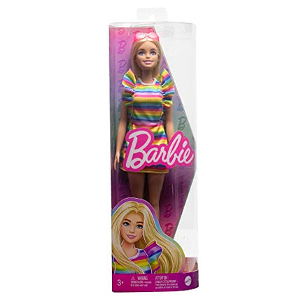 Barbie Fashionistas Doll with Braces, Blonde Hair, Rainbow Dress, Neon Platform Shoes, Pink Sunglasses