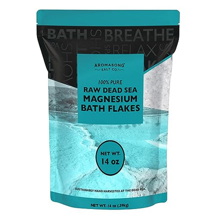 Aromasong Magnesium Flakes from The Dead Sea, 14 OZ. Resealable Pack- Muscle Relaxing Magnesium Chloride Bath Salts Soak for Headaches, Stress & Leg Discomfort
