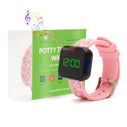 ATHENA FUTURES Potty Training Toilet Timer Watch for Girls & Boys, Fun Flashing Lights, Music, Water Resistant, Rechargeable, Smart Sensor, Alarm, Kids, Baby & Toddler Potty Train Toilet Timer, Pink