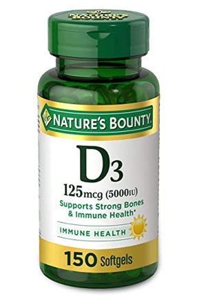 Buy Nature's Bounty Vitamin D3, Immune and Bone Support, 5000IU, Rapid Release Softgels, 150 Ct in India India