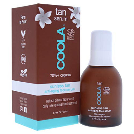 COOLA Organic Sunless Self Tanner Face Serum, Dermatologist Tested Anti-Aging Skin Care Infused with Hyaluronic Acid, Vegan and Non-GMO, Piña Colada, 1.7 Fl Oz