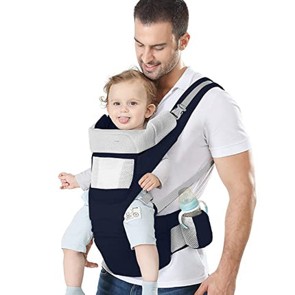 YSSKTC Baby Carrier Ergonomic Infant Carrier with Hip Seat Kangaroo Bag Soft Baby Carrier Newborn to Toddler 7-45lbs Front and Back Baby Holder Carrier for Men Dad Mom (Blue)