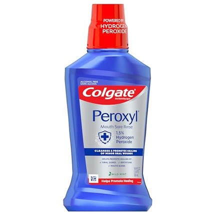 Colgate Peroxyl Antiseptic Mouthwash and Mouth Sore Rinse, 1.5% Hydrogen Peroxide, Mild Mint - 500ml, 16.9 Fluid Ounces