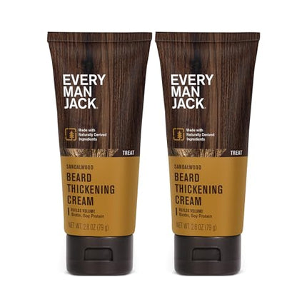 Every Man Jack Beard Thickening Cream - Strengthens, Thickens, Nourishes Beard - Light Sandalwood Scent - Made with Naturally Derived Ingredients like Biotin, Vitamin B6, Soy Protein - 2.8oz - 2 Pack