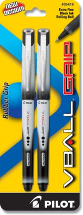 Pilot VBall Grip Liquid Ink Rolling Ball Stick Pens, Extra Fine Point, Black Ink, 2-Pack (35410)