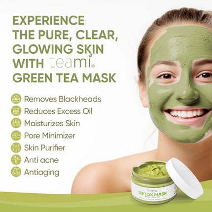 Teami Detox Face Mask for Hydrating, Moisturizing & Purifying, Blackhead Remover Green Tea Deep Cleanse Mask reduces Acne & oil, Pore Minimizer Clay Mask for All Skin Types, Stick Mask Alternative
