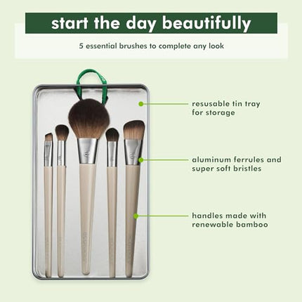 EcoTools Start The Day Beautifully Brush Kit, Makeup Brushes For Eyeshadow, Blush, Concealer, & Foundation Application, Eco-Friendly Brushes, Synthetic Hair, Cruelty-Free, 5 Piece Set