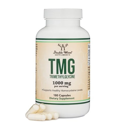 Double Wood Supplements TMG Trimethylglycine Supplement 1,000mg Per Serving, 180 Capsules (TMG Supplements for Homocysteine Control) Genuine TMG with Fishy Smell, Manufactured in The USA, Non-GMO