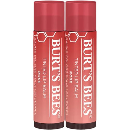 Burt's Bees Lip Tint Balm, Easter Basket Stuffers with Long Lasting 2 in 1 Duo Tinted Balm Formula, Color Infused with Hydrating Shea Butter for a Natural Looking Buildable Finish, Petal Rose (2-Pack)