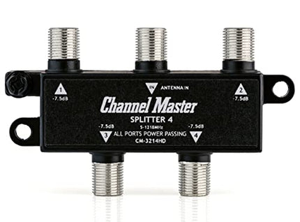 Channel Master Splitter 4, 4-Way Splitter with Power Passing Capability for TV Antenna and Cable Signals