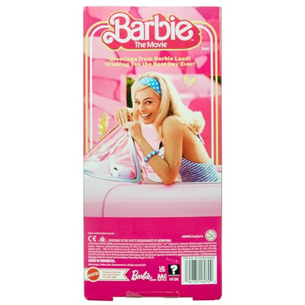 Barbie The Movie Doll, Margot Robbie as, Collectible Doll Wearing Pink and White Gingham Dress with Daisy Chain Necklace