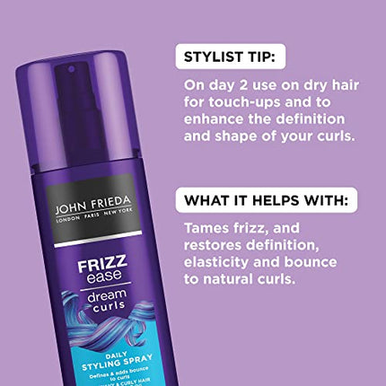 John Frieda Anti Frizz, Frizz Ease Dream Curls Daily Styling Spray for Curly Hair, Magnesium-enriched Formula, Revitalizes Natural Curls, 6.7 Ounce