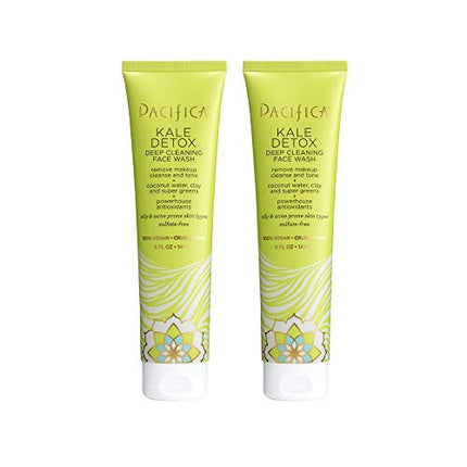 Pacifica Beauty Kale Detox Face Wash + Cleanser, Coconut & Aloe Vera, Ideal for Oily & Blemish-Prone Skin, 2 Pack, Vegan, Cruelty-Free, Sulfate & Paraben Free