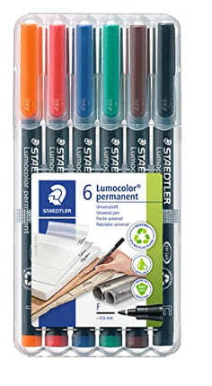 Buy Staedtler Lumocolor Universal Pen, Fine, Felt Tip, Permanent Marker, Box of 6 Assorted Color Pens, 0.6mm 318 WP6 in India India