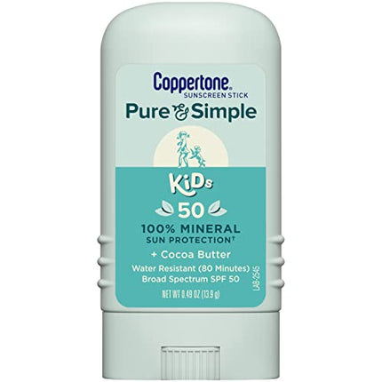buy Coppertone Pure and Simple Sunscreen Stick SPF 50, Zinc Oxide Mineral Sunscreen Stick for Kids, Tear in India
