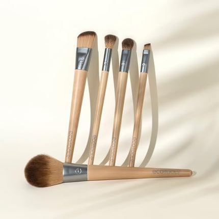 EcoTools Start The Day Beautifully Brush Kit, Makeup Brushes For Eyeshadow, Blush, Concealer, & Foundation Application, Eco-Friendly Brushes, Synthetic Hair, Cruelty-Free, 5 Piece Set
